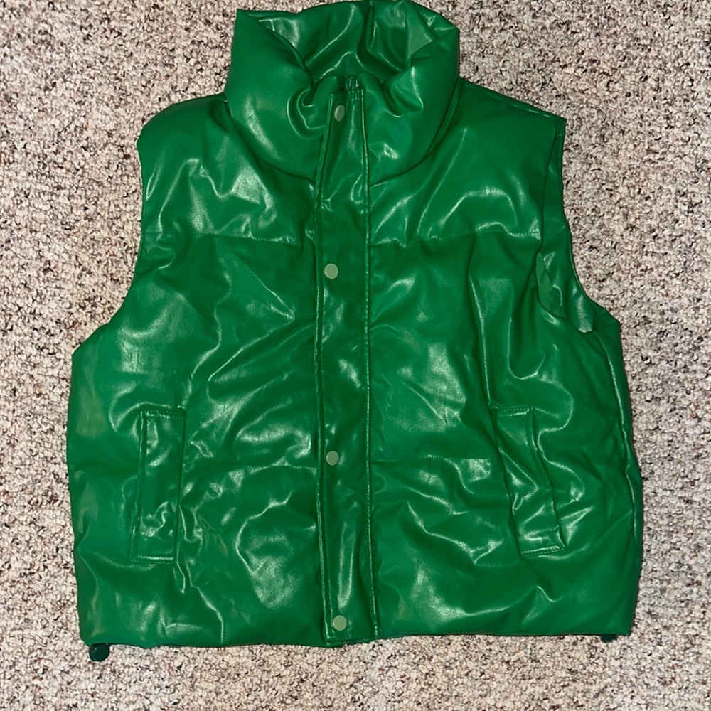Faux leather Green Puffer Vest